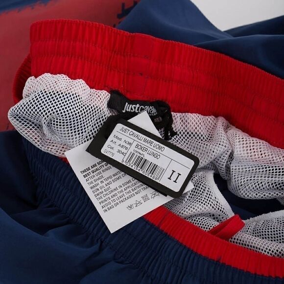 New Just Cavalli Men’s Swim Trunks Blue/Red Board Shorts Sizes: XXS, XS, S, XL - Picture 6 of 6